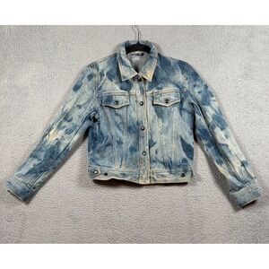 Bleached Acid Wash Denim Trucker Jacket Tie Dye Blue Women's Size Small Festival